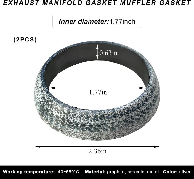 FSTURIOS ID 45mm Car Exhaust Gasket, High Grade Graphite Exhaust Flange Gasket Muffler Ring, Universal Leakproof Manifold Downpipe Exhausts Donut Gaskets Replacement for SUV Truck RV (45mm,2pcs) - Image 2